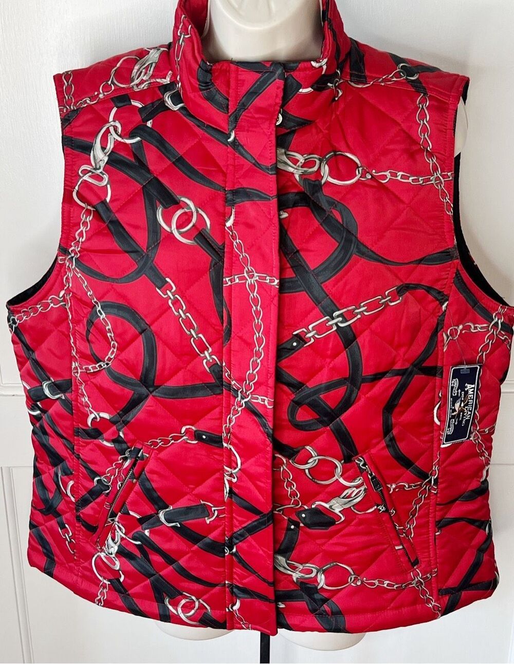 American Living Red Quilted Equestrian Puffer Vest Jacket NWT Size XL